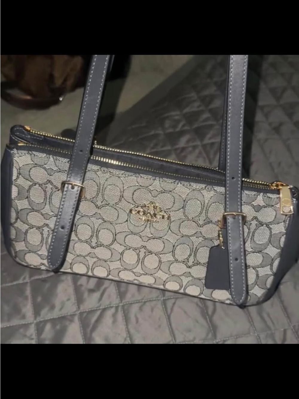 Coach Signature Jacquard Asher Shoulder Bag in Gray/blue
